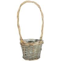 KDMD Grey Wash Round Woodchip Basket with Handle 16cm Dia 2 Pack