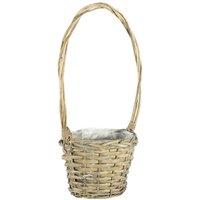 KDMD Grey Wash Split Willow Basket with Handle 16cm Dia 2 Pack in Natural