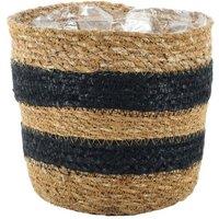 KDMD Natural & Black Striped Seagrass Basket 16cm x 18cm | Size: 16 cm x 18 cm