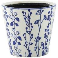 KDMD Hortus White & Blue Perth Floral Pot 12cm H x 13cm Dia