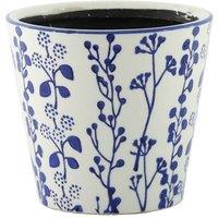 KDMD Hortus White & Blue Perth Floral Pot 13.5cm H x 14.5cm Dia