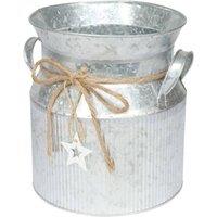 KDMD Zinc Milk Churn with Vertical Ribs & Jute Bow in Silver