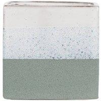 KDMD Hortus Green & White Bordeaux Stoneware Cube 16cm H x 16.5cm W | Size: 16 cm H x 16.5 cm W