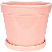 KDMD Vintage Pink-Stoneware Painted Pot with Saucer 20x17cm in Light Pink | Size: 20x17 cm