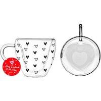 KDMD Valentines Double Walled Glass Heart Mug 2 Pack in Clear