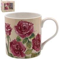 KDMD Red Rose Mug Ceramic Patterned Mug in Cream