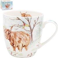 KDMD Highland Cow Breakfast Mug Brown in White