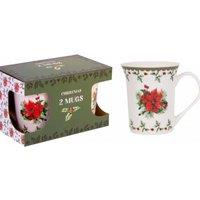 KDMD Christmas Holly China Mugs Set of 2 in White