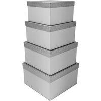 KDMD Square Box with Glitter Lid Silver Set of 4