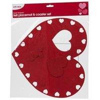 KDMD Heart Shaped Felt Placemat & Coaster Set in Bag with Header Card 6 in Maroon