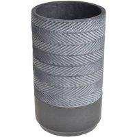 KDMD Tall Dark Grey Cylinder Cement Vase with Oblique Pattern