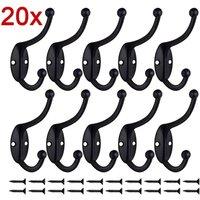 NESTLUNE 20pcs Hooks+40pcs Screws Polished Metal Double Hat & Coat Hooks in Black | Size: 1000mm x 400mm