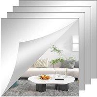 PAWNORA 4PCS Glass Mirror Tiles Wall Sticker in Silver