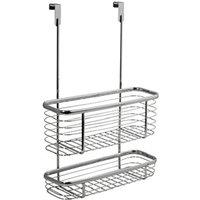 PAWNORA Metal Caddy Hook Over Door Basket 2 Tier Wide in Silver