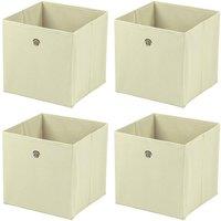 PAWNORA 4 Pack Beige Foldable Canvas Storage Box Fabric Cube Basket
