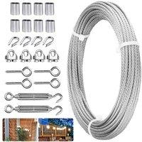 Kelvenix 15m Wire Rope Kit Stainless Steel Cable Fence Wire Roll Kit in Silver | Size: 10000mm x 520mm