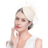 MODISHION Women's Elegant Fascinator with Feathers & Veil in Cream