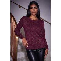 Roman Women's Shimmer Scallop Trim Knit Jumper in Burgundy | Size: 10