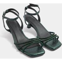 Yours Women's Strappy Glitter Kitten Heels In Wide E Fit in Teal | Size: 6EEE