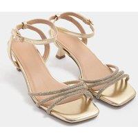 Yours Women's Strappy Glitter Kitten Heels In Wide E Fit in Gold | Size: 9E