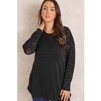 Evans Women's Floral Sheer Lace Long Sleeve Top in Black | Size: 22-24