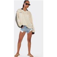 EGO Women's Long Sleeve Collared Contrast T-shirt in Ecru | Size: 8