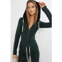 Busem Women's Hooded Fitted Cotton Jacket with Zipper Closure in Dark Green | Size: Large