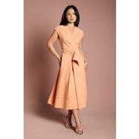 Coast Women's Petite Belted Crepe Dress in Coral | Size: 6
