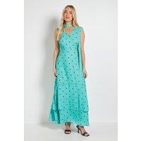 Wallis Women's Petite Polka Dot Scarf Maxi Dress in Green | Size: 8
