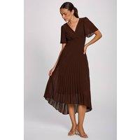 Jolie Moi Women's Chiffon Pleated Maxi Dress in Brown | Size: 8