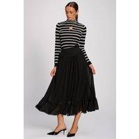 Jolie Moi Women's Chiffon Frill Tiered Maxi Skirt in Black | Size: 8