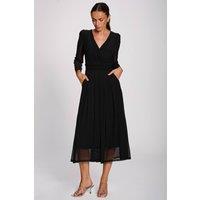 Jolie Moi Women's Mesh Long Sleeve Pleated Maxi Dress in Black | Size: 12