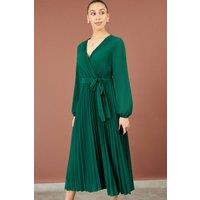 Yumi Women's Pleated Wrap Midi Dress in Green | Size: 8