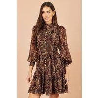 Yumi Women's Paisley Long Sleeve Shirt Dress in Brown | Size: 8