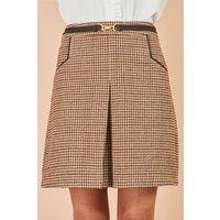 Yumi Women's Check Mini Skirt With Pockets in Brown | Size: 12