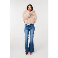 Pink Vanilla Women's Light Brown Hooded Pelted Fur Jacket | Size: Medium