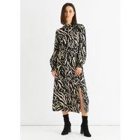 Gini London Women's Black Animal High Neck Satin Midi Dress | Size: 16