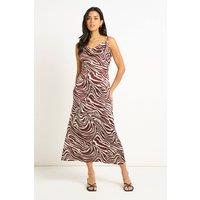 Gini London Women's Burgundy Zebra Cowl Neck Midi Dress | Size: 14