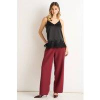 Gini London Women's Black Lace Trim Satin Cami Top | Size: 12