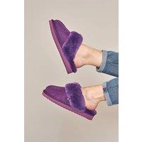 Moshulu Women's 'Tiree' Sheepskin Mule Slippers in Plum | Size: 4