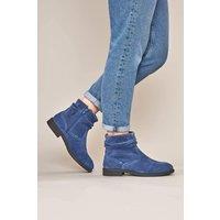 Moshulu Women's 'Pipistrelle 3' Ruched Suede Pixie Ankle Boots in Mid Blue | Size: 6