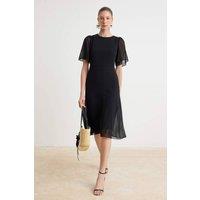 WOVCOR Women's High Neck Angel Sleeve Tiered Midi Dress in Black | Size: 8