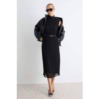 WOVCOR Women's High Neck Sleeveless Belted Pleated Midi Dress in Black | Size: 12