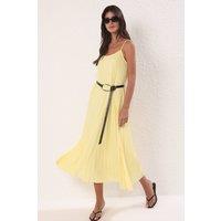 WOVCOR Women's Halter Neck Sleeveless Pleated Maxi Dress in Yellow | Size: Medium