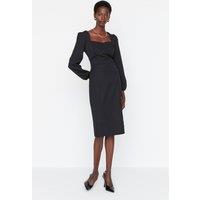 WOVCOR Women's Sweetheart Neck Long Sleeve Bodycon Midi Dress in Black | Size: 6