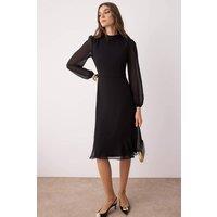 WOVCOR Women's High Neck Long Sleeve A-Line Midi Dress in Black | Size: 8