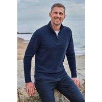 WoolOvers Men's Mens Lambswool Zip Neck Jumper in Dark Navy | Size: 3XL