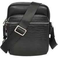 House of Leather Men's Real Leather Croc-Print Crossbody Bag Delmon in Black