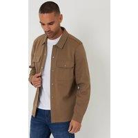 threadbare Men's Pique Popper Fastening Shacket in Brown | Size: Medium