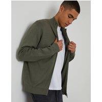 threadbare Men's Zip-Through Funnel Neck Knitted Cardigan in Green | Size: Small